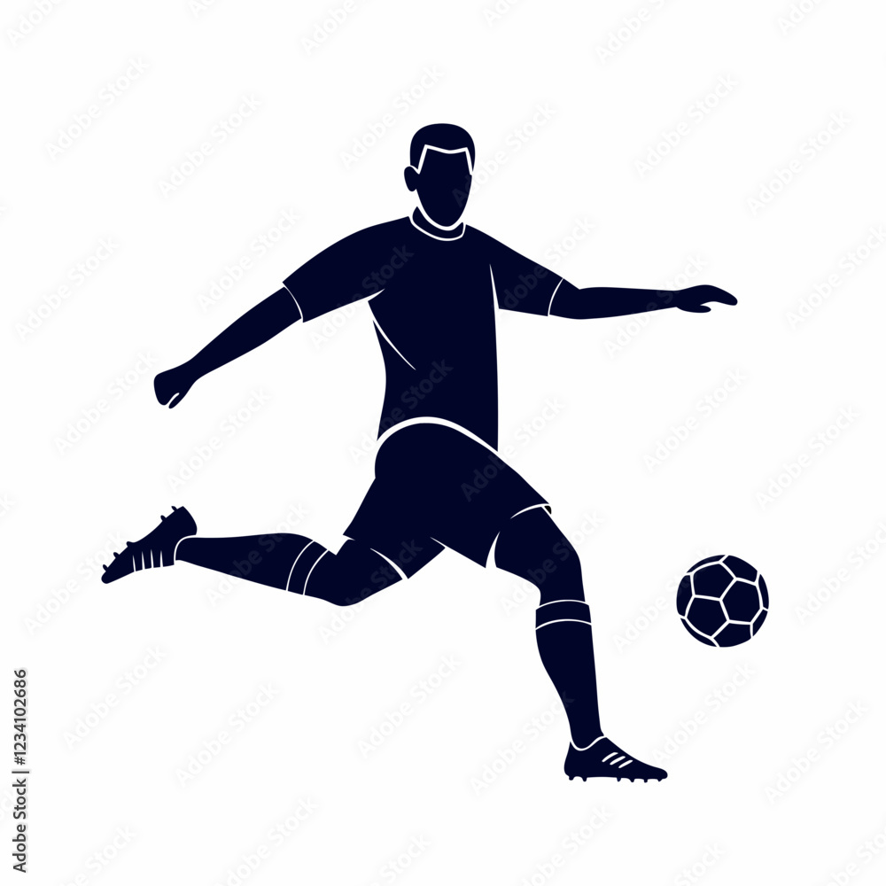 Naklejka premium Silhouette of Soccer Player Kicking Ball in Motion, Dynamic Line Art