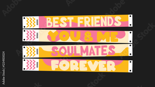 Wristband control bracelets for best friends, friendship, love, you and me, soulmates, forever, relationship. Vector mockup of friendship bracelet in a cartoon style