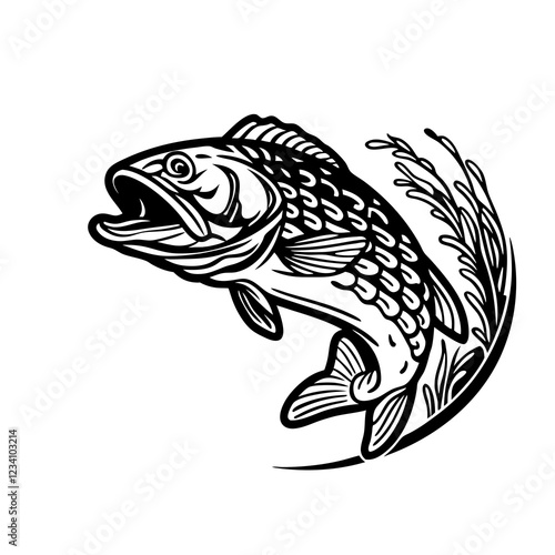 Stylized Fish Leaping with Dynamic Movement and Detailed Line Art