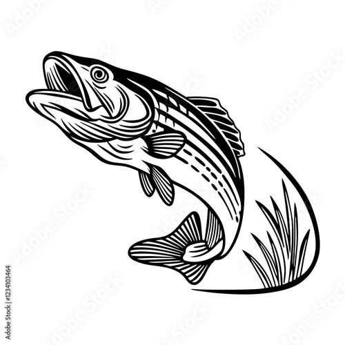 Stylized Fish Leaping with Dynamic Movement and Detailed Line Art