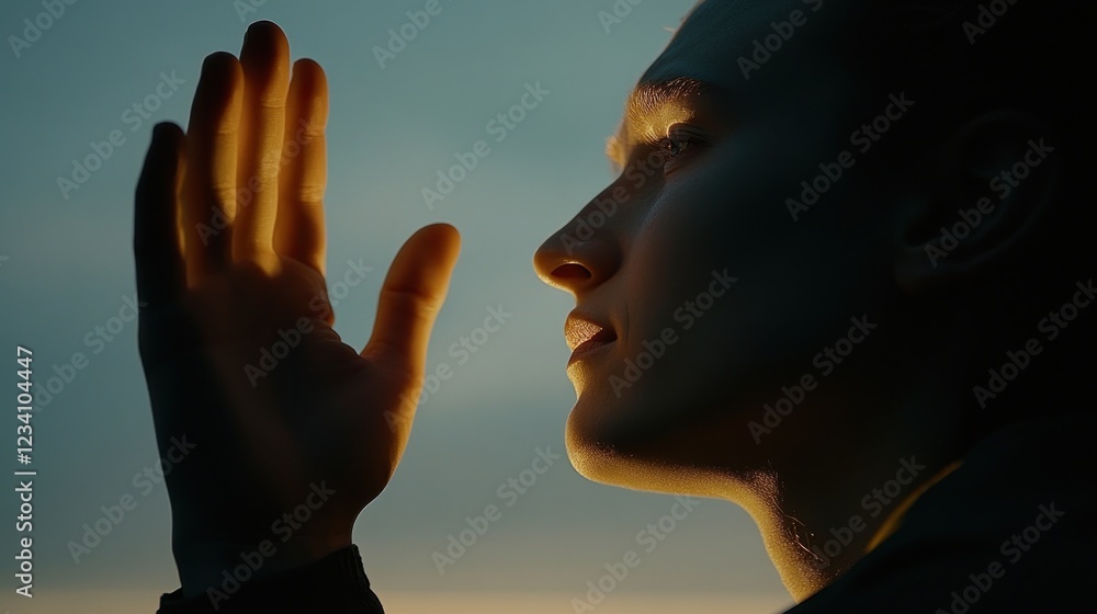 Fototapeta premium Silhouette of a Person Reaching for the Light