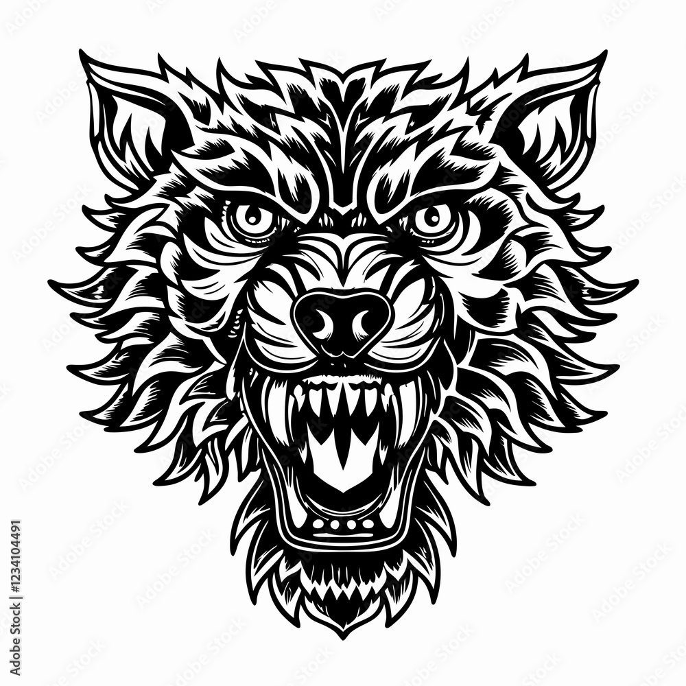 Tribal Wild Bear Head with Fierce Expression and Detailed Fur Design Tribal Wild Bear Head with Fierce Expression and Detailed Fur Design