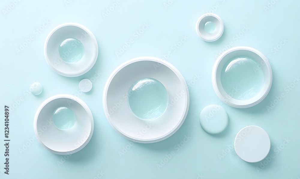 Abstract pastel blue background with white circles and spheres Abstract pastel blue background with white circles and spheres