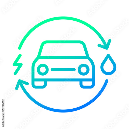 Plug-in hybrid electric vehicles icon (PHEV car), with recycling rotation arrow, Half section part of electric energy and fuel engine renewable loop, Vector illustration
