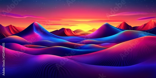 Vibrant Abstract Landscape Fluid Gradients, Smooth Curves of Blues and Purples, Minimalist Artwork