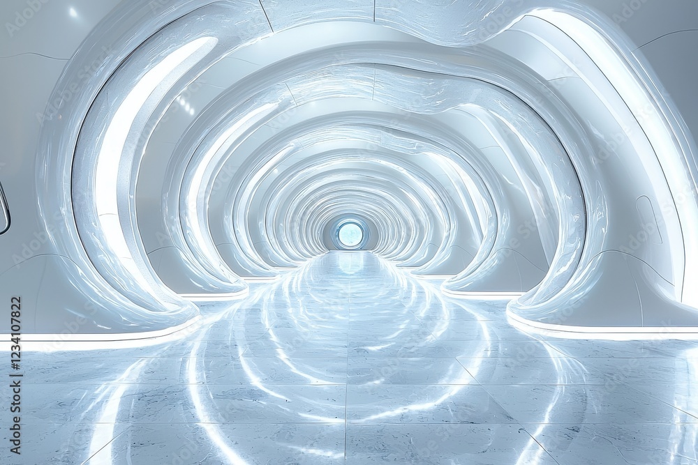 Obraz premium A futuristic, sleek corridor with glowing walls and a bright circular end.