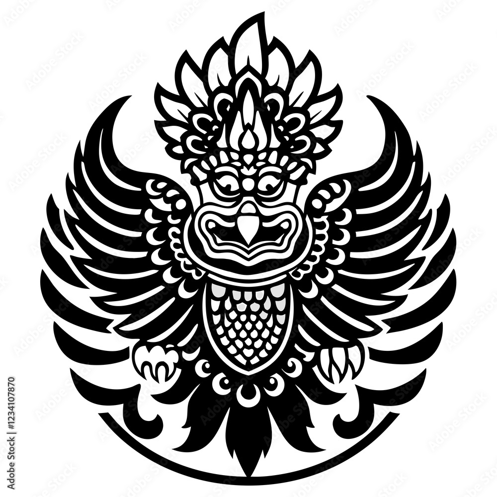 Fototapeta premium Intricate Tribal Bird Design with Detailed Wings and Ornamental Elements