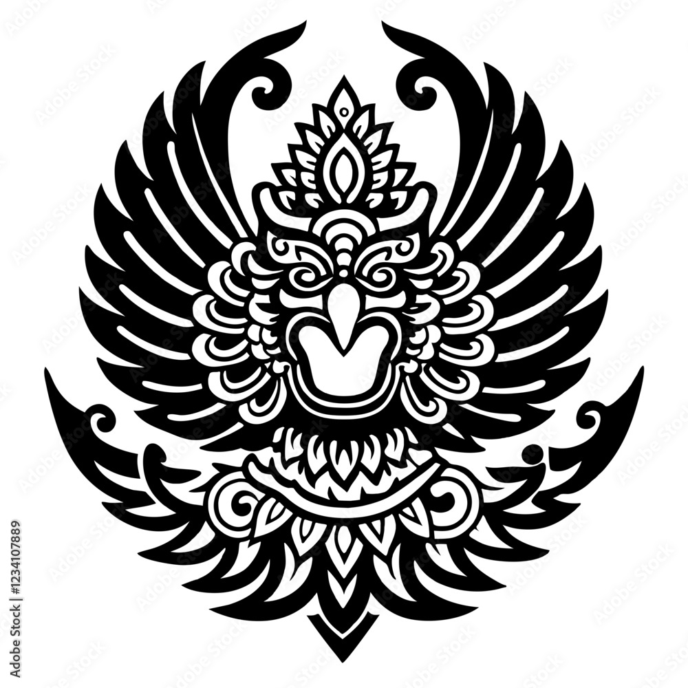 Intricate Tribal Bird Design with Detailed Wings and Ornamental Elements Intricate Tribal Bird Design with Detailed Wings and Ornamental Elements