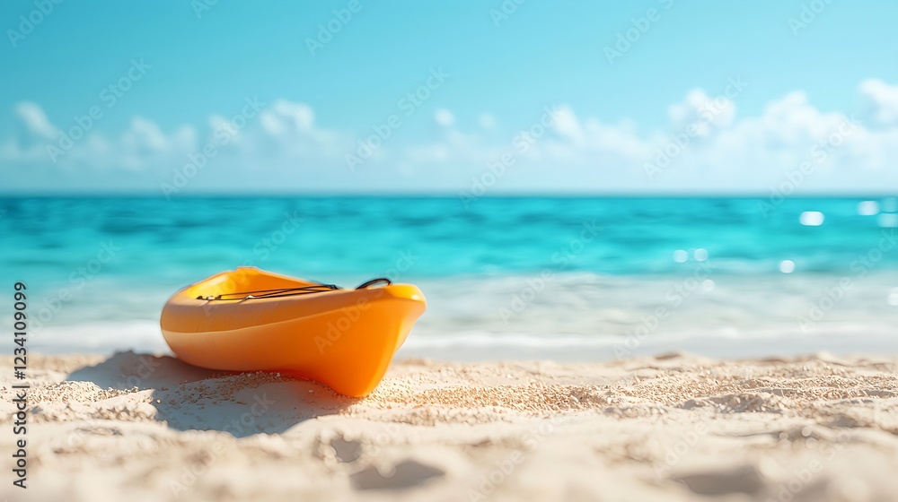 Bright Yellow Kayak on Sunny Tropical Beach Bright Yellow Kayak on Sunny Tropical Beach