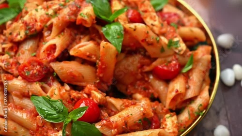 Pasta Serving in plate on table in kitchen room Close view, Pasta in plate with sauce