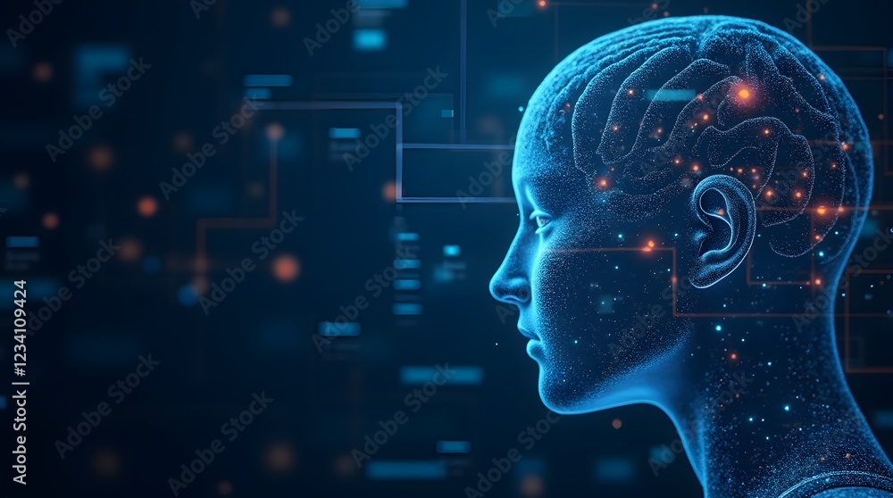 Obraz premium Digital background perfect for tech processes, neural networks, artificial intelligence, data transfer and encryption, digital archives, sound and graphic presentations, science, education, etc