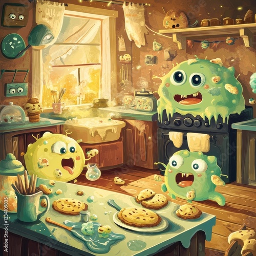 Playful Monsters Baking Delicious Cookies In A Cozy Kitchen photo