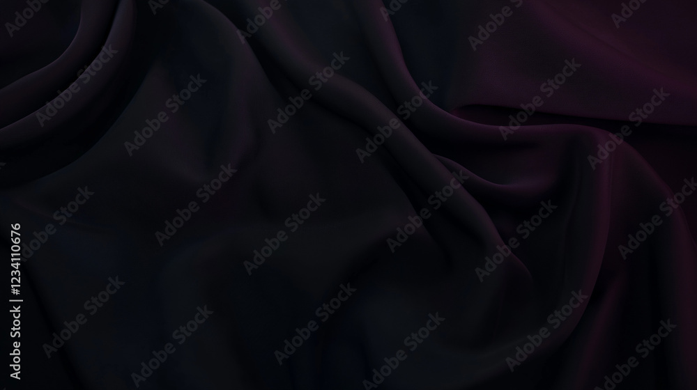 Obraz premium Elegant black silk fabric with subtle folds and reflective sheen. Luxurious textile with soft lighting and delicate shadows, creating depth and sophistication. Perfect for backgrounds, fashion, and de