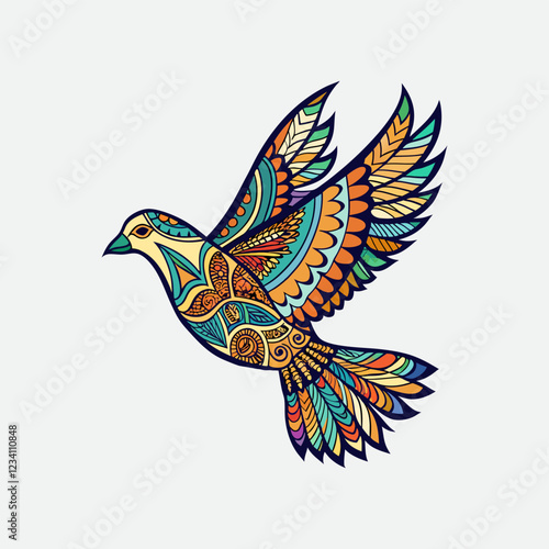 mandala pigeon bird silhouette flowers hand drawn for adult coloring book