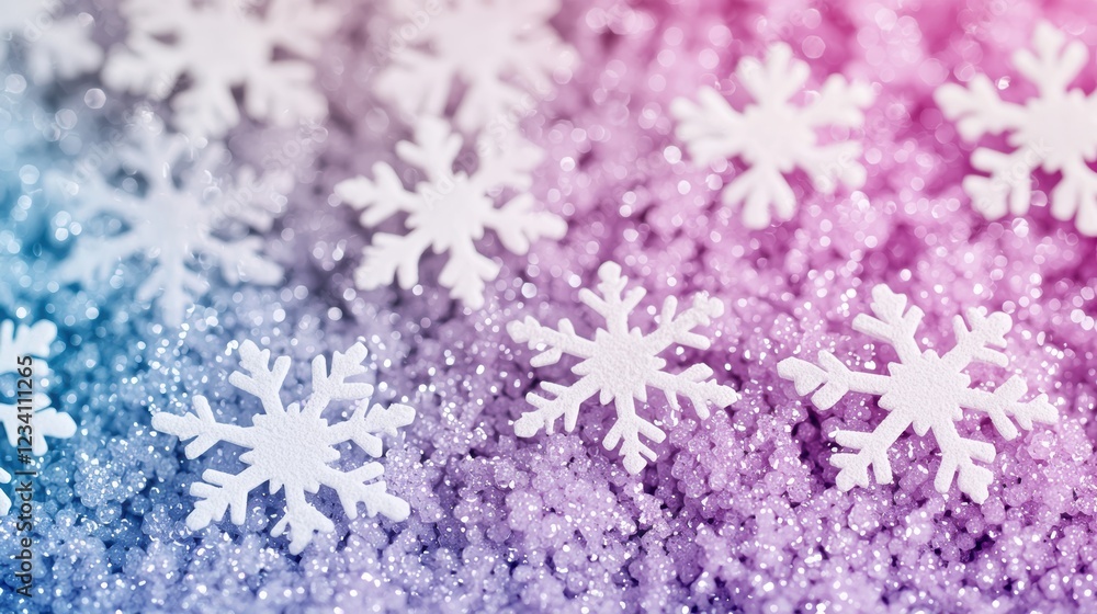 Fototapeta premium Snowflake Bokeh Backgrounds Multicolored bokeh background with various snowflake shapes and sizes, creating a vibrant and playful winter scene