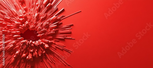 Broken g red paint wall after bullet shot. Generative AI technology.	
