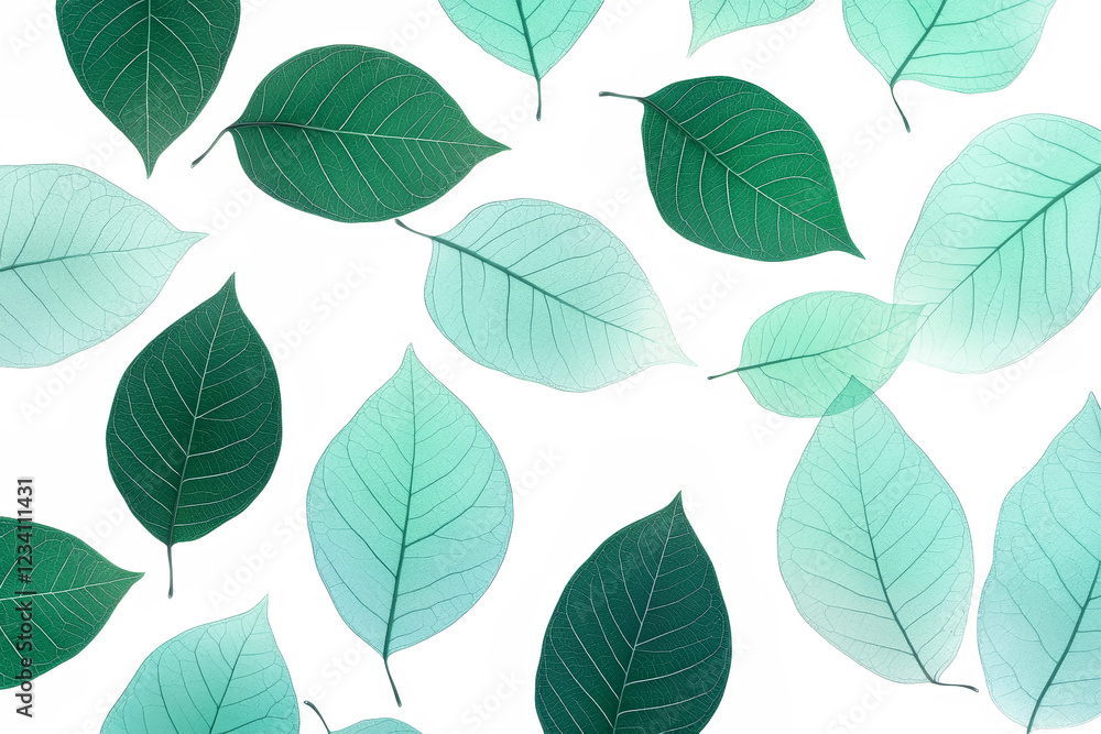 Vibrant green leaf texture on a seamless white background creating a fresh and inviting atmosphere in a rustic setting Vibrant green leaf texture on a seamless white background creating a fresh and inviting atmosphere in a rustic setting