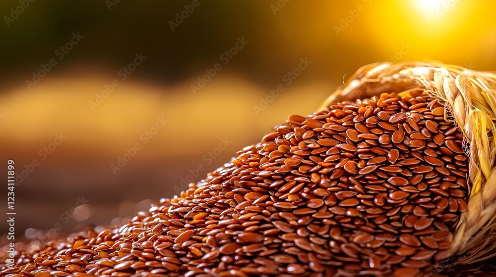 Obraz premium Brown Flax Seeds in Rustic Setting
