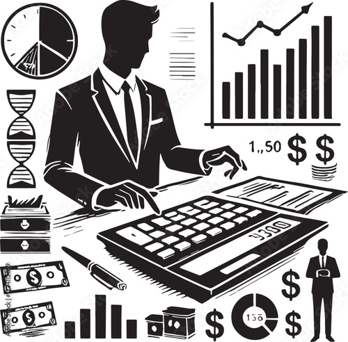 Black Accounting Silhouette Vector, High Quality Illustration on White Background