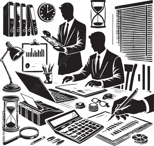 Black Accounting Silhouette Vector, High Quality Illustration on White Background