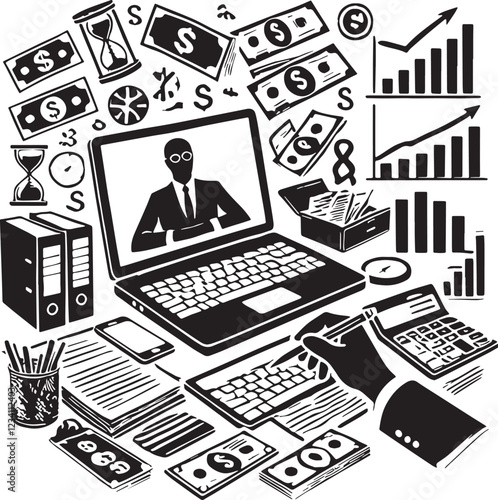 Black Accounting Silhouette Vector, High Quality Illustration on White Background