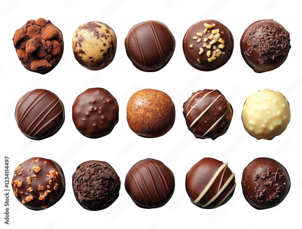 Fototapeta premium Assorted Gourmet Chocolate Truffles Selection Delicious Sweet Treats Confectionery