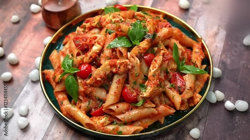 Pasta Serving in plate on table in kitchen room Close view, Pasta in plate with sauce