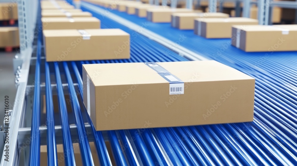 Automated Cardboard Box Conveyor Belt System in a Warehouse Automated Cardboard Box Conveyor Belt System in a Warehouse