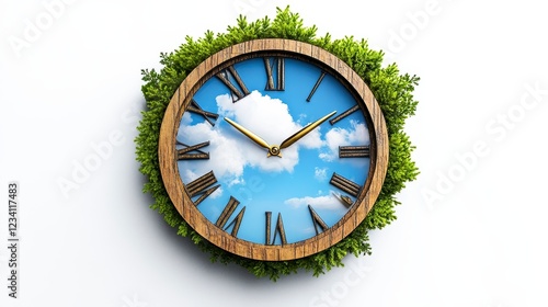 Wallpaper Mural Artistic Clock Design with Greenery and Blue Sky Background Torontodigital.ca
