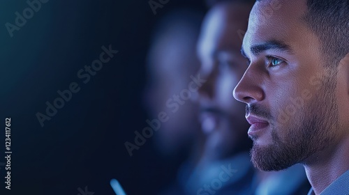 Focused Men in Deep Concentration with Soft Lighting