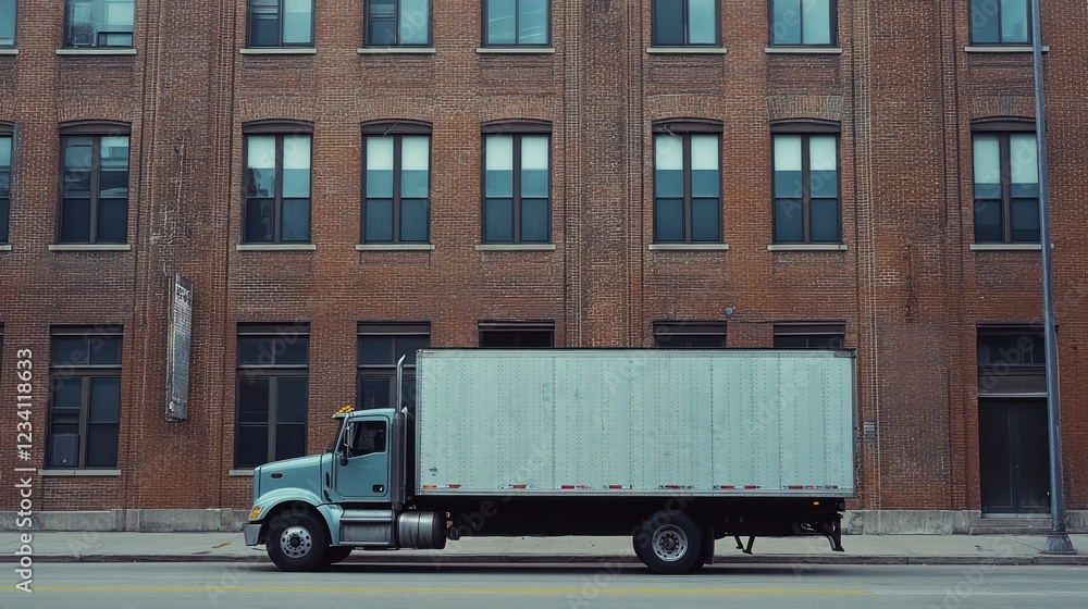 Fototapeta premium Delivery Truck Parked in Front of a Brick Building