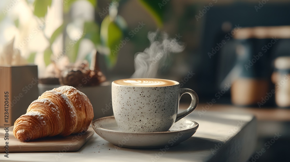 Steaming latte art, a flaky croissant, a perfect morning! Steaming latte art, a flaky croissant, a perfect morning!