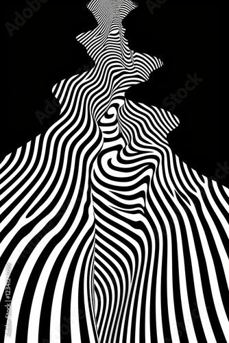 Mind bending flat line illusion illustration of Doppler Effect abstract black white. photo