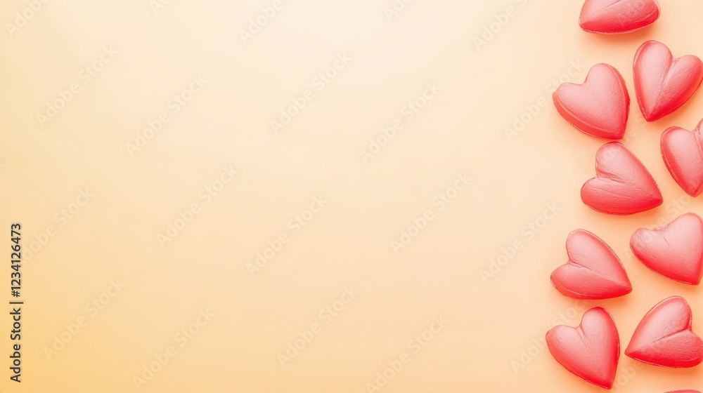 Fototapeta premium Pink hearts pattern on bright yellow background for backgrounds and textures
