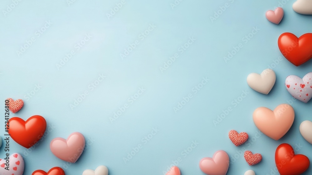 Valentine day background with red hearts on a soft blue background for romantic celebrations Valentine day background with red hearts on a soft blue background for romantic celebrations