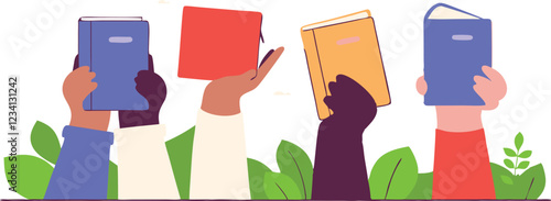 Diverse Hands Holding Books – Back to School, Education, Bookcrossing, and Knowledge Sharing Concept
