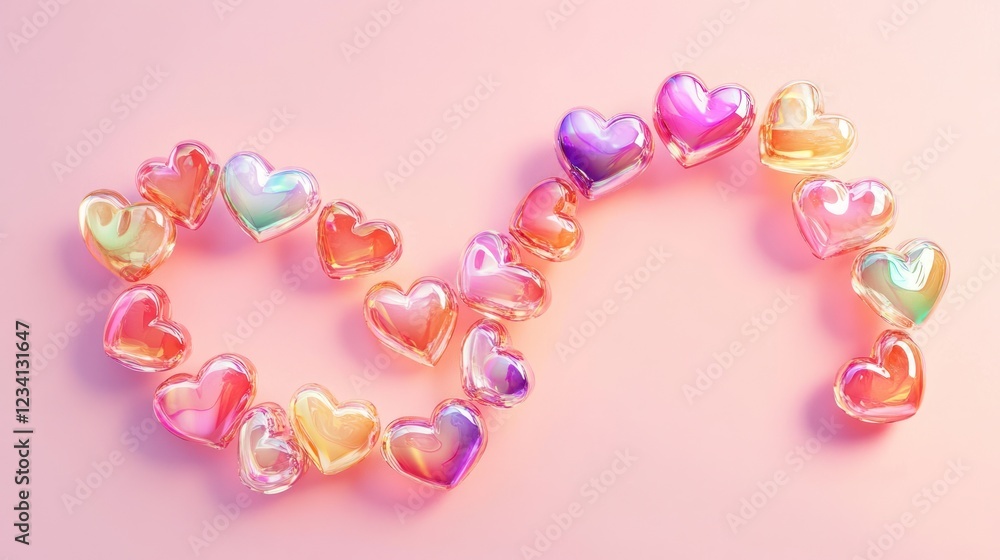 Obraz premium Iridescent hearts forming infinity symbol on pink. Valentine's Day card design