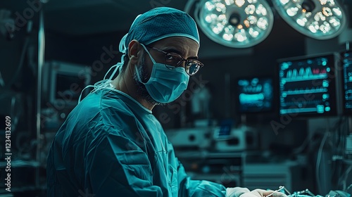Wallpaper Mural Doctor working in an operation theatre surrounded by advanced monitoring equipment and surgical instruments performing a delicate procedure under intense lighting Torontodigital.ca