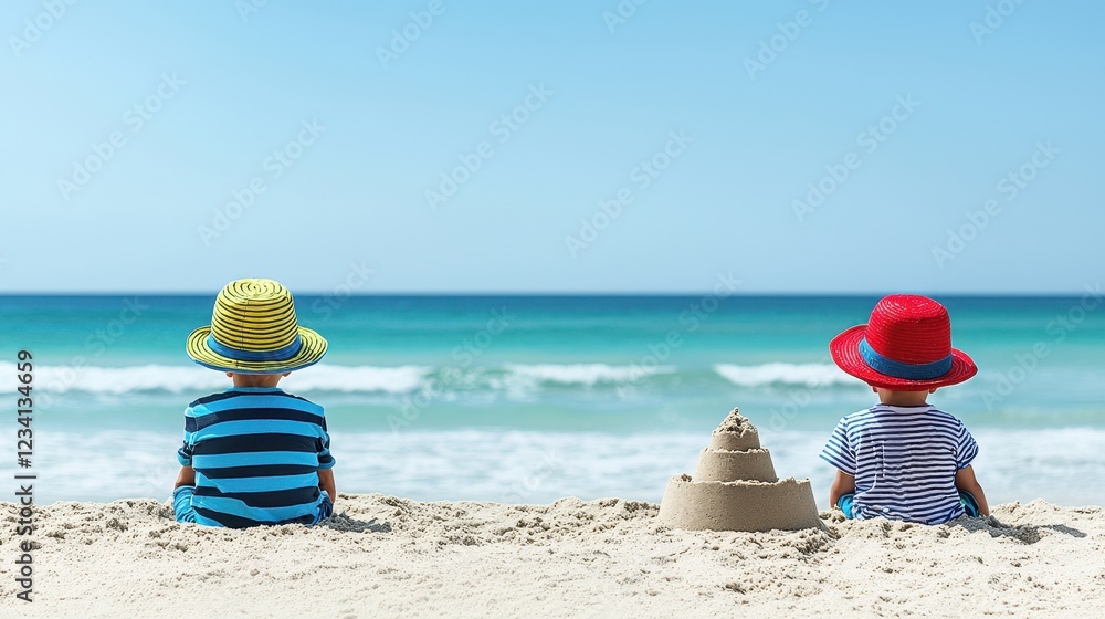 Children Enjoying Summer Day at the Beach Shoreline Children Enjoying Summer Day at the Beach Shoreline