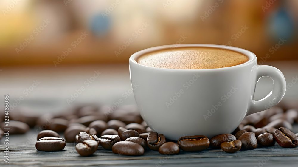 Fototapeta premium Espresso coffee cup beans cafe shop