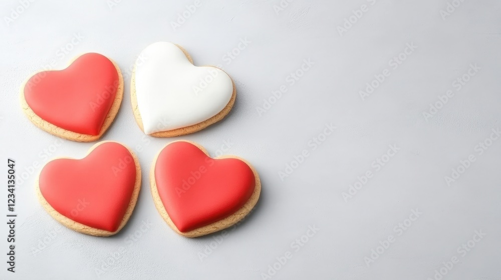 Three heart shaped cookies arranged on a white surface for decoration or celebration purposes Three heart shaped cookies arranged on a white surface for decoration or celebration purposes