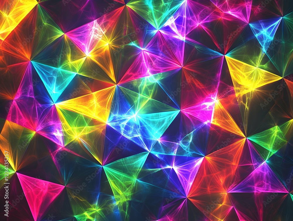 Colorful geometric patterns create a vibrant spectacle of light symbolizing energy and creativity in digital art Colorful geometric patterns create a vibrant spectacle of light symbolizing energy and creativity in digital art
