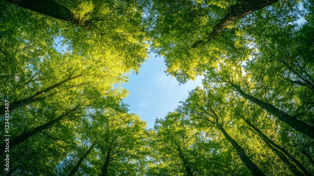 Fototapeta premium Lush Green Forest Surrounded by a Clear Blue Sky Above