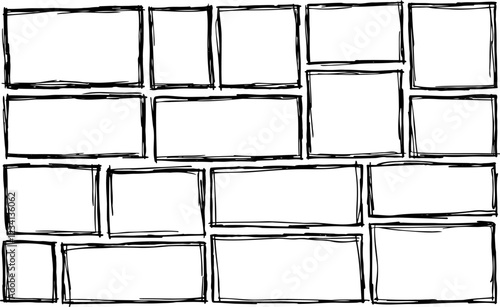 Border frame. Black dirty scribble square collection. Simple scratch brush empty doodle. Freehand grungy rectangle. Outline sketch drawn line