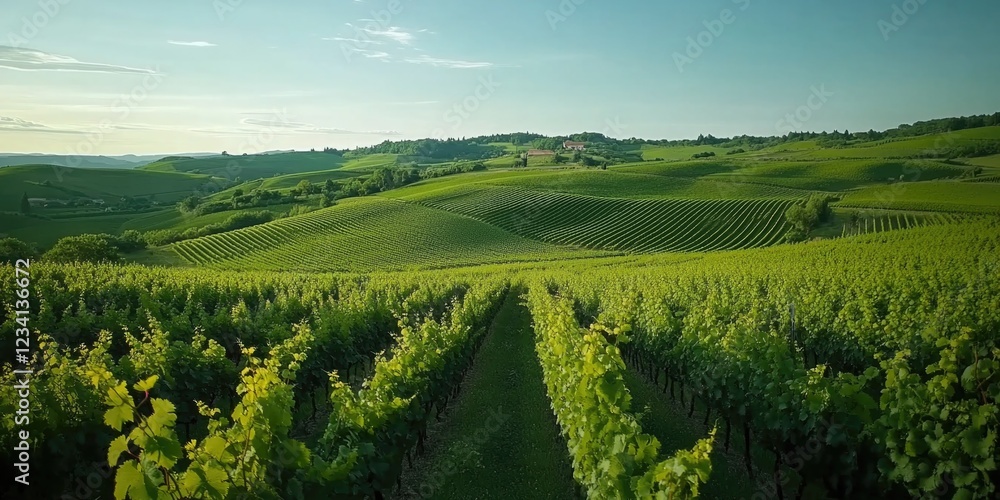 Naklejka premium Vineyard landscape with vines