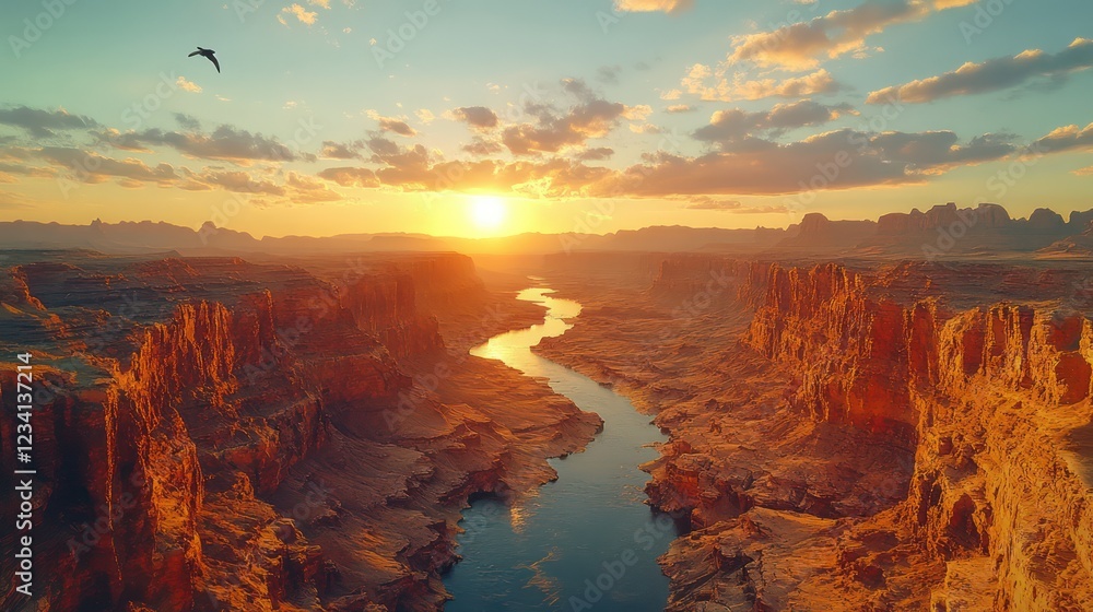 Fototapeta premium Majestic Sunset over Canyon River Landscape