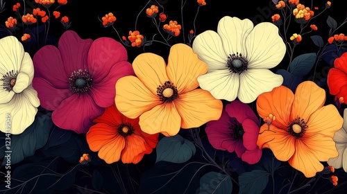 Wallpaper Mural Abstract floral design with intricate blooming flowers, adding a touch of elegance to any background or fabric design Torontodigital.ca