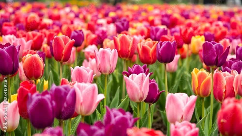 Colorful tulips blooming in spring garden, vibrant background, perfect for cards Colorful tulips blooming in spring garden, vibrant background, perfect for cards