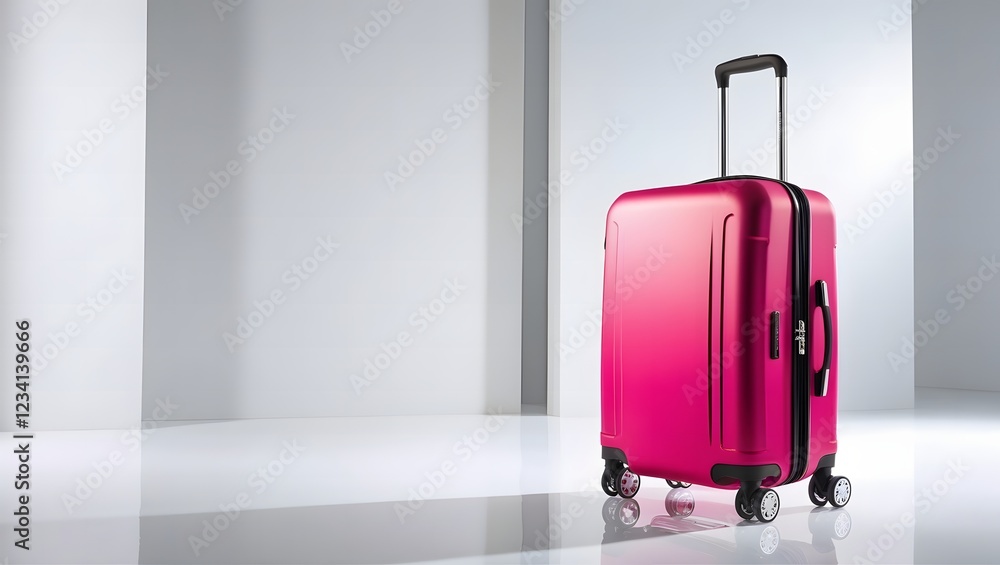 Stylish Pink Suitcase on Minimal White Background Stylish Pink Suitcase on Minimal White Background