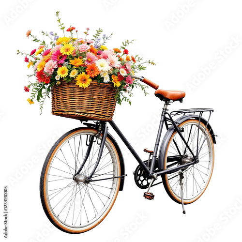 Vintage Bicycle with Wicker Basket and Colorful Spring Blooms  
